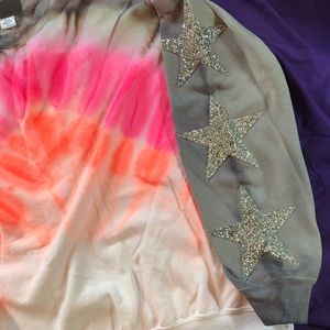 Tie Dye Glitter Star Sleeves Crewneck Sweatshirt